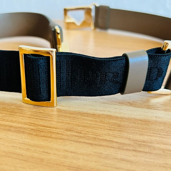 FREE SHIP Auth PRADA Khaki Light Brown Tan Leather Belt with Gold Logo Buckle - Picture 4 of 4